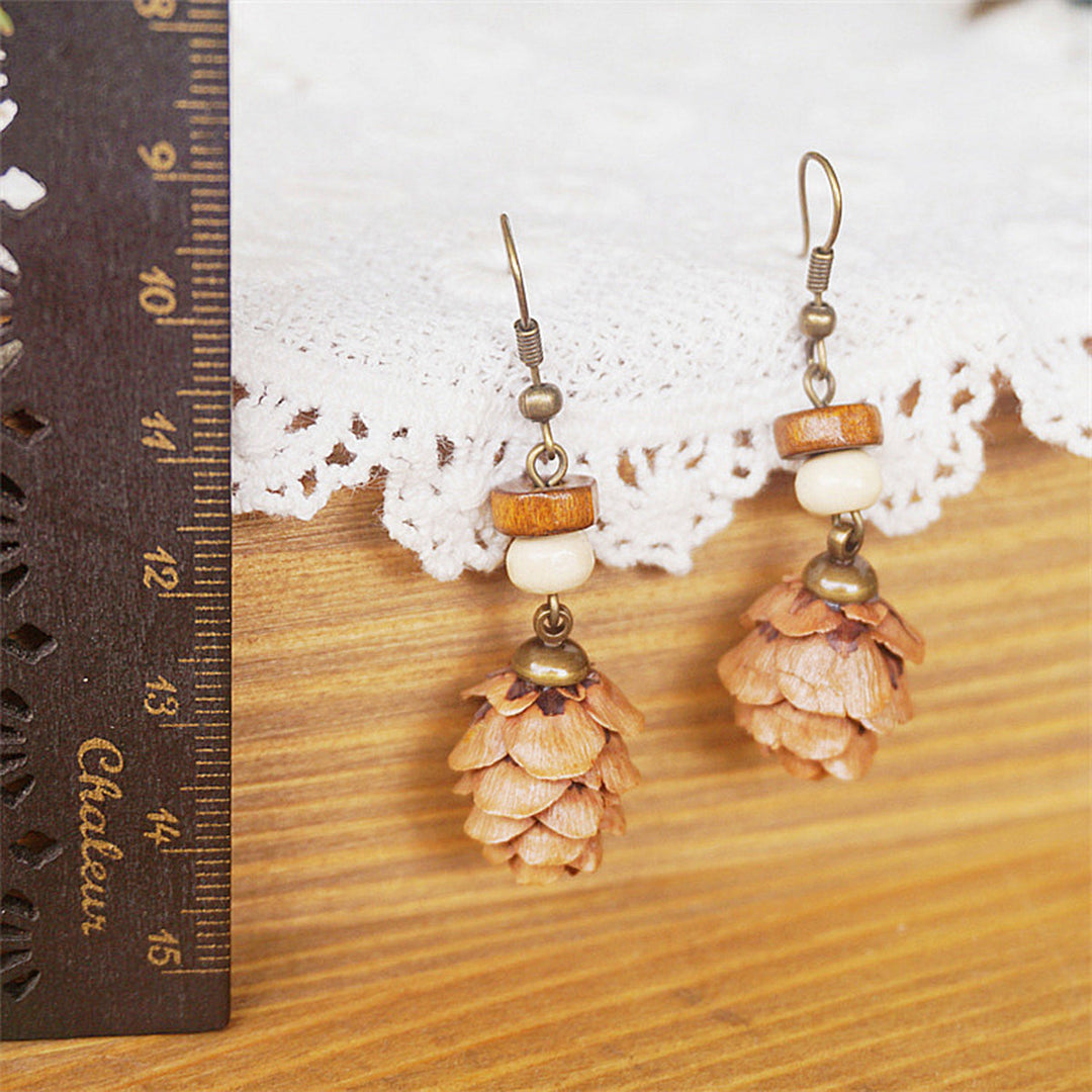 Boucles d'oreilles rétro en bois massif et fruits séchés