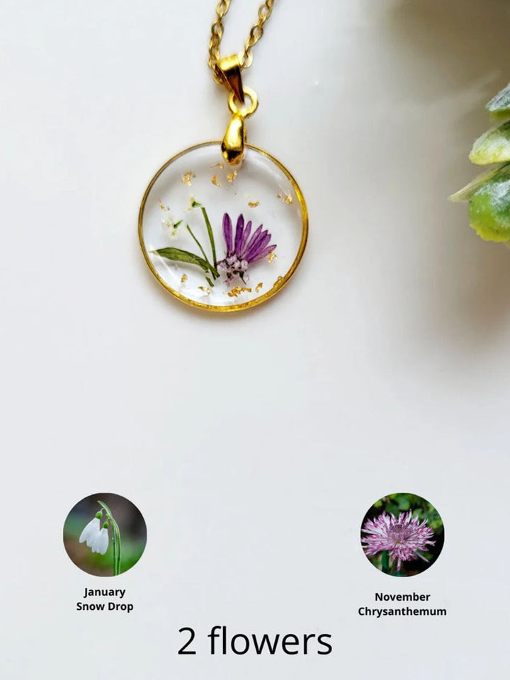 Collares colgantes de resina prensada con ramillete de flores de nacimiento hechos a mano