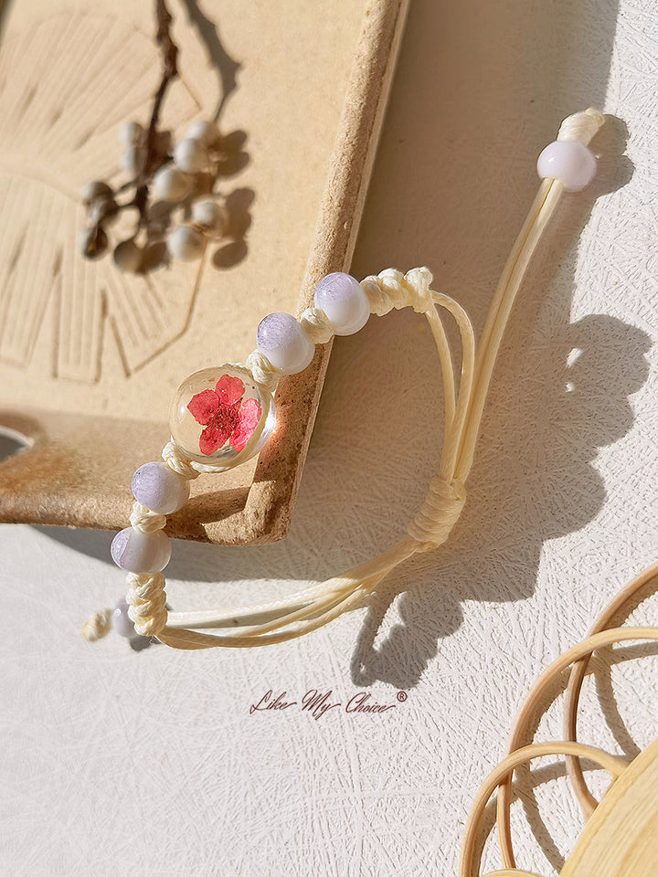 Pulsera trenzada de cerámica con piedra del tiempo flor de cerezo