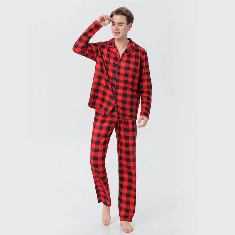 Jul plaid stand-up kravefamilie pyjamas sæt