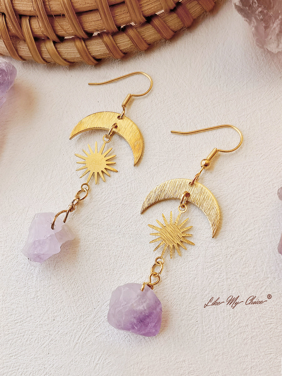 Boucles d'oreilles Bohème Croissant de Lune et Soleil en cristal