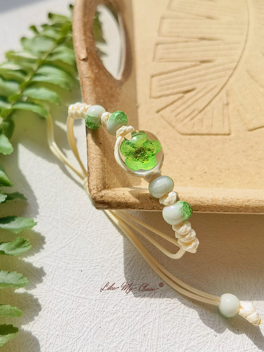 Pulsera trenzada de cerámica con piedra del tiempo flor de cerezo