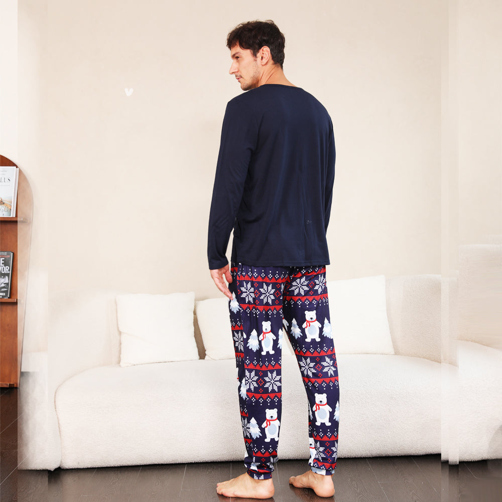 Kerstmis Familie Bijpassende Pyjama Set Navy Ijsbeer Pyjama