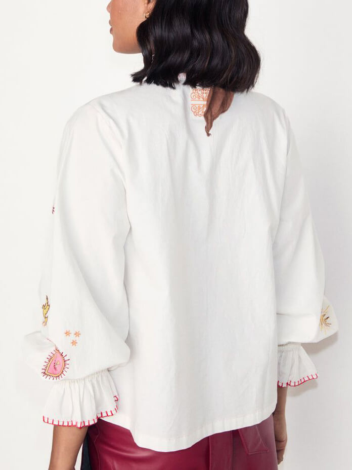 Unique Embroidered Bow Loose Shirt