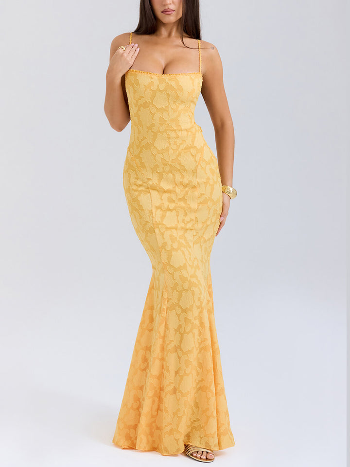 Elegant Jacquard Sexy Sling Fishtail Maxi rochie