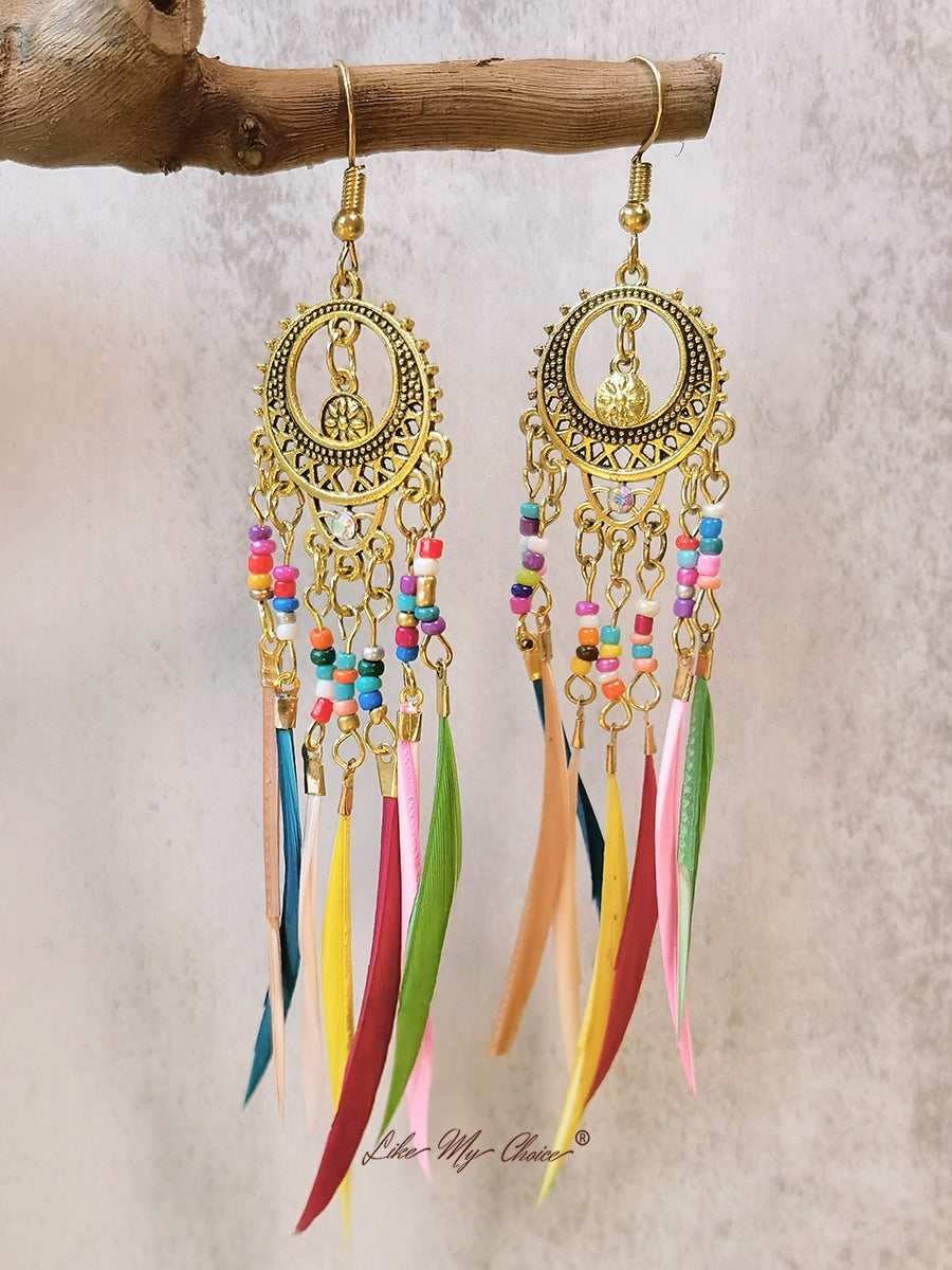 Anting Boho Juntaian Bulu Panjang Etnik Vintage