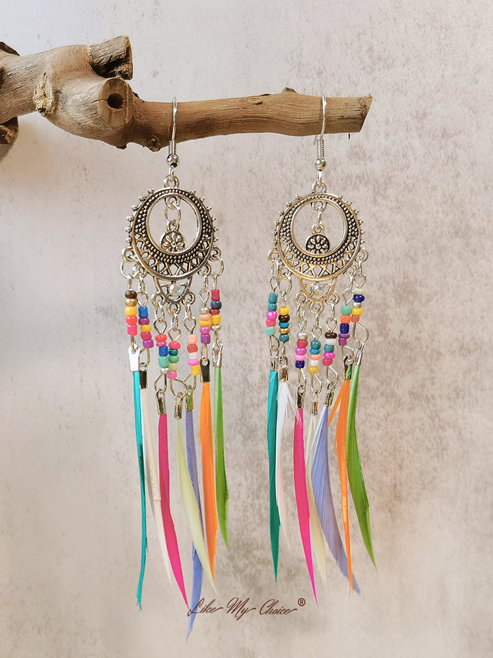 Εκλεκτής ποιότητας Ethnic μακρύ φτερό Dangle Boho σκουλαρίκια