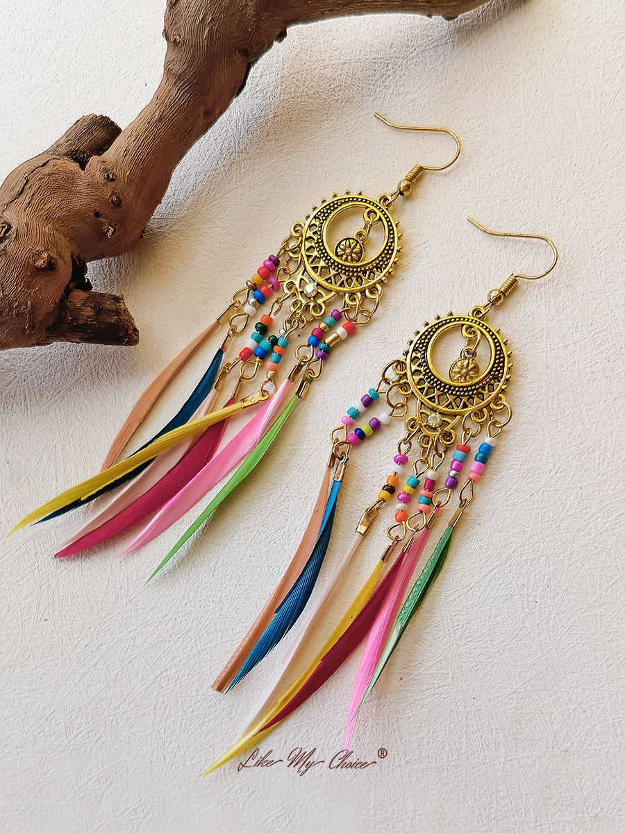 Anting Boho Juntaian Bulu Panjang Etnik Vintage