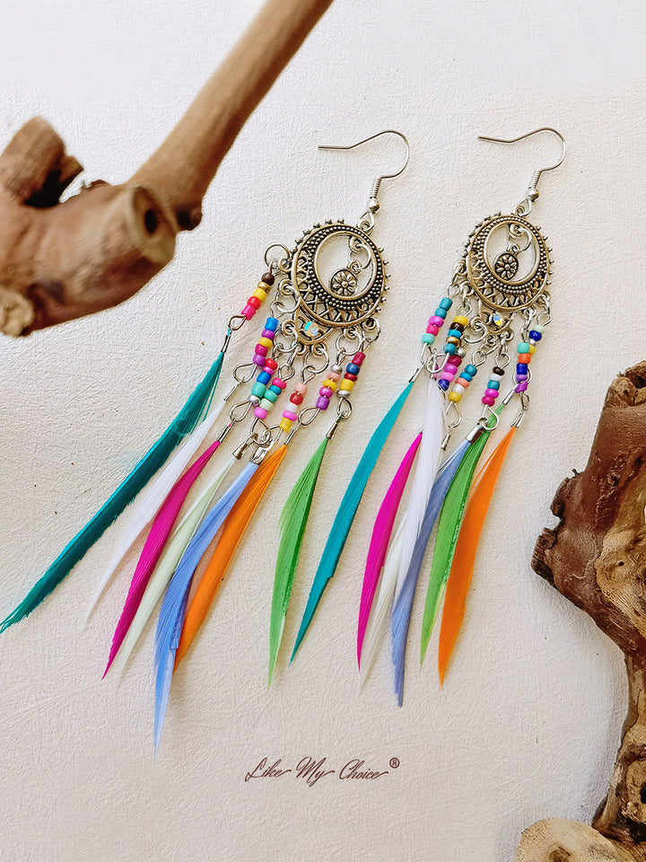 Anting Boho Juntaian Bulu Panjang Etnik Vintage