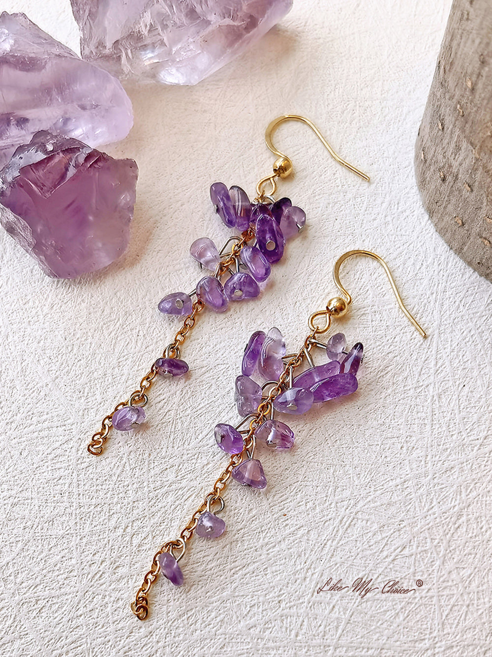 February Birth Stone Wisteria Amethyst Dangle Earrings