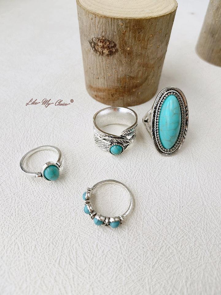 Bague bohème à plumes de turquoise Un look unique