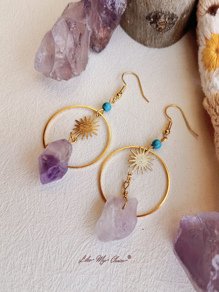 Boucles d'oreilles Boho irrégulières en améthyste naturelle