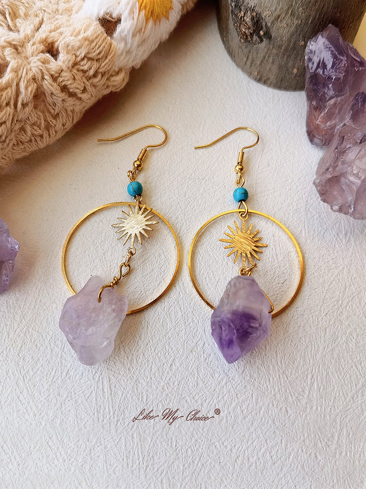 Boucles d'oreilles Boho irrégulières en améthyste naturelle