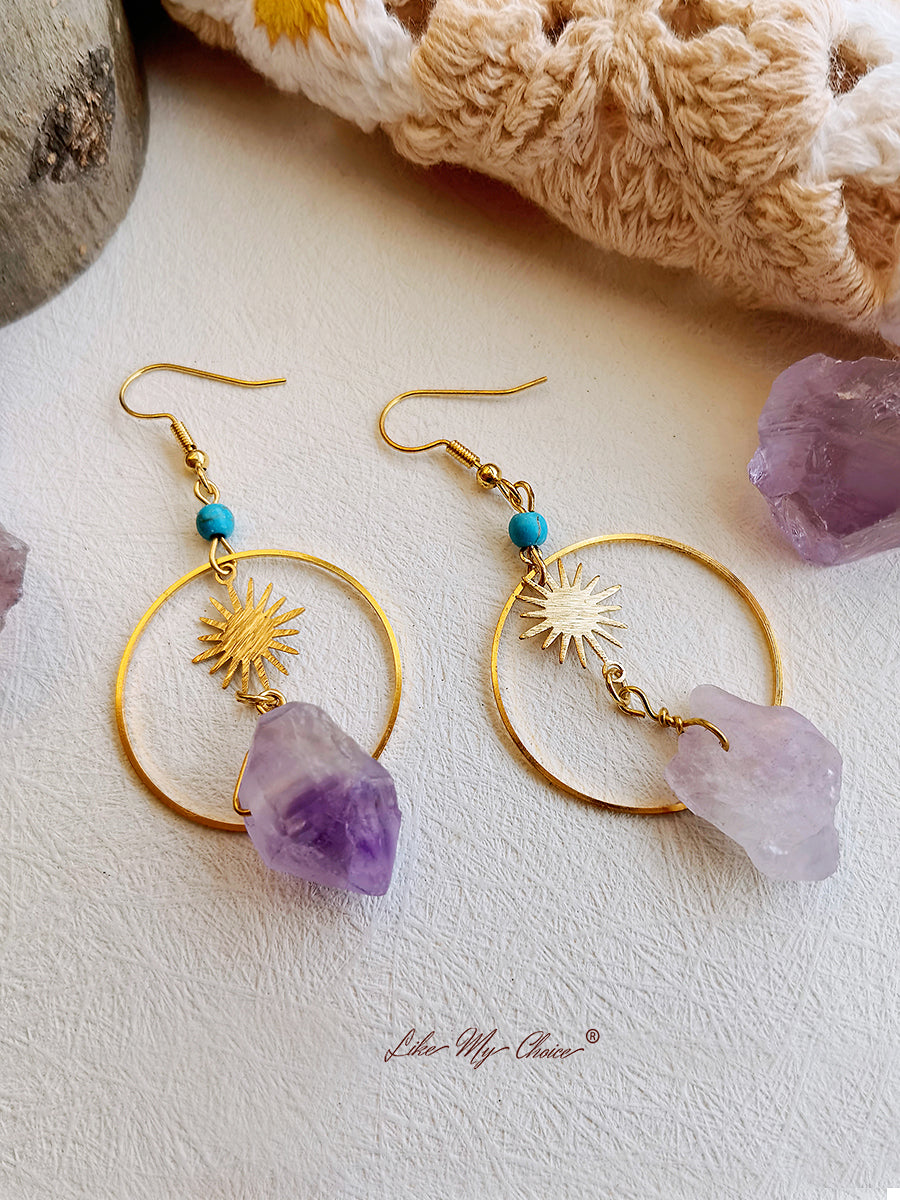 Boucles d'oreilles Boho irrégulières en améthyste naturelle