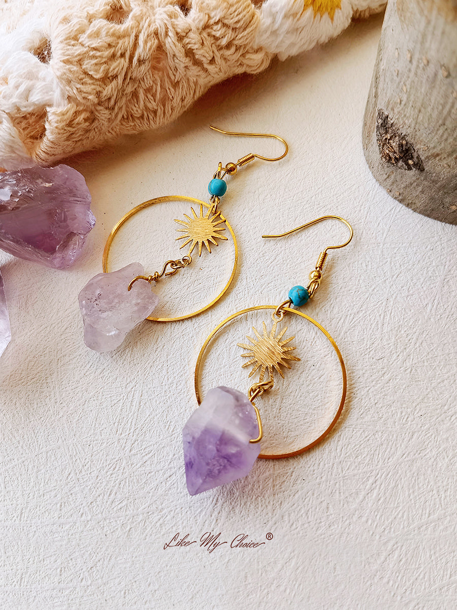 Boucles d'oreilles Boho irrégulières en améthyste naturelle