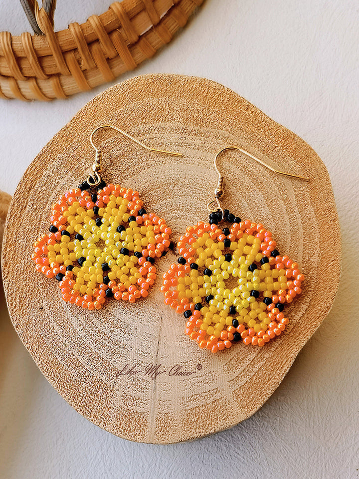 Floral Beaded Braided Drop Earrings