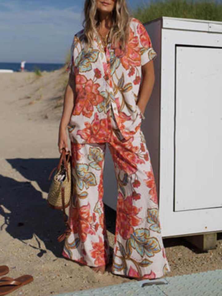 Modern Unique Floral Print Byxor med vida ben och resårfickor