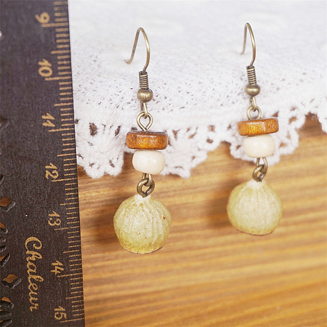 Boucles d'oreilles rétro en bois massif et fruits séchés