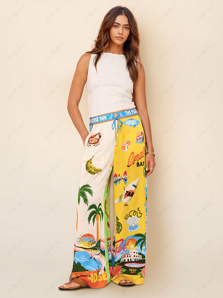 Sunny Beach zomerstijl bedrukte tweedelige set - broek