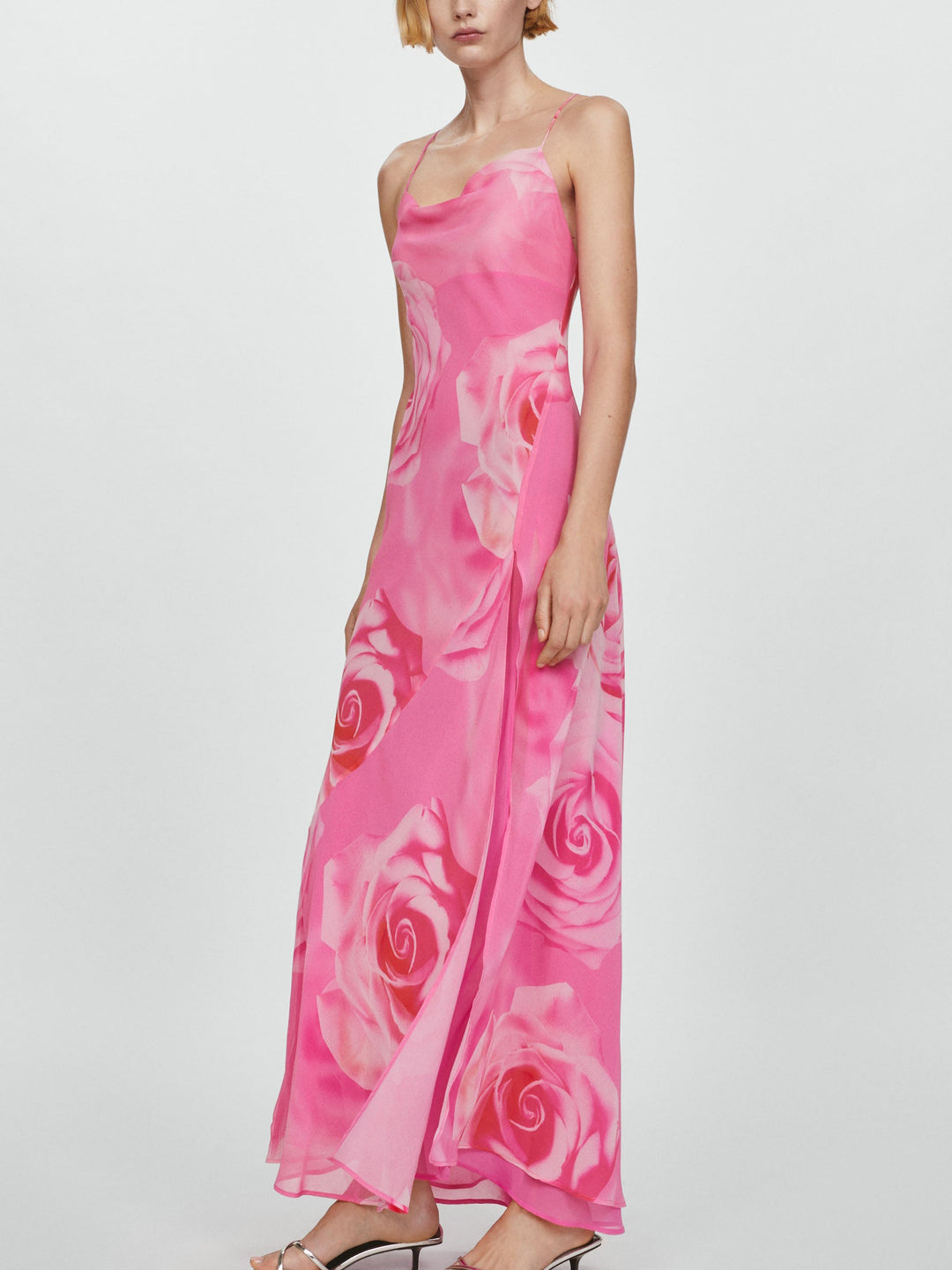 Delicate Rose Floral Print Slit Maxi Dress