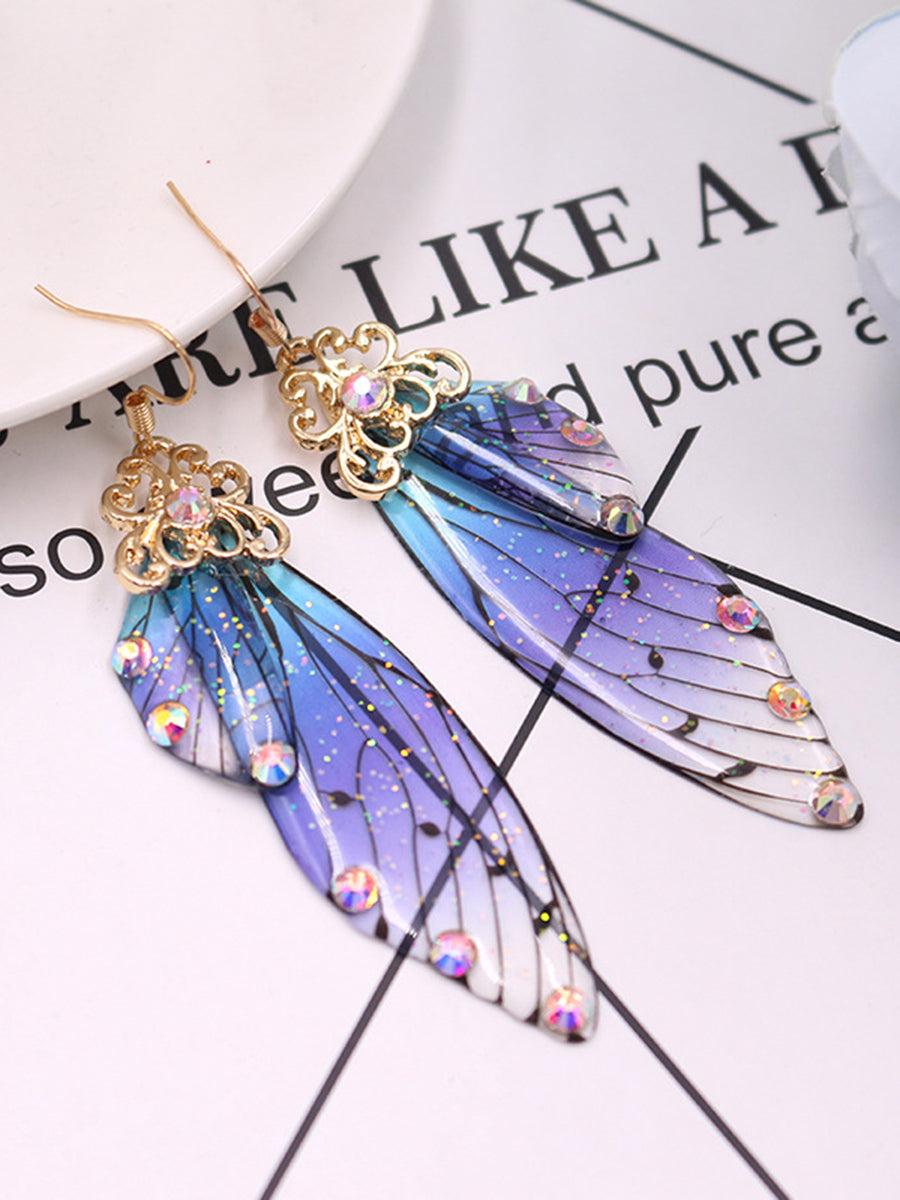 Butterfly Wing Blue Rhinestone Cicada Wing Crystal Eareringe