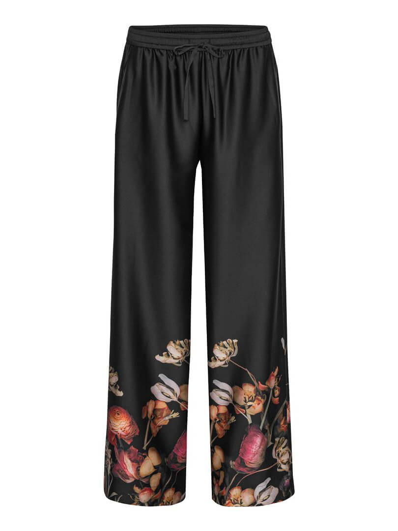 Exquisito posicionamiento estampado floral pantalones sueltos de pierna ancha