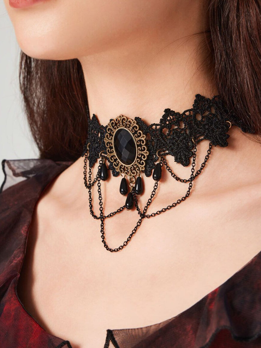 Collar de rosas de encaje para Halloween oscuro