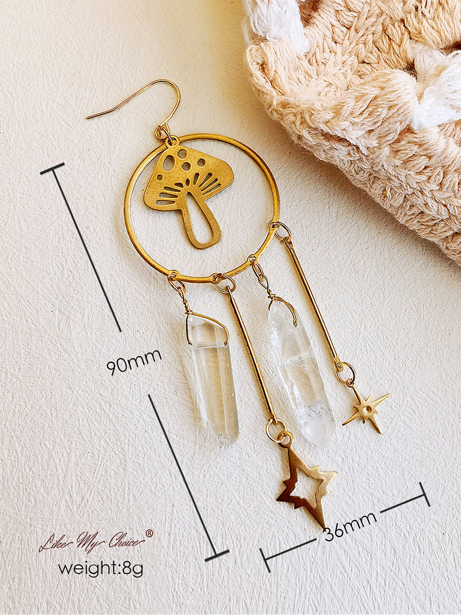 Anting Kristal Kuarsa Jamur Boho