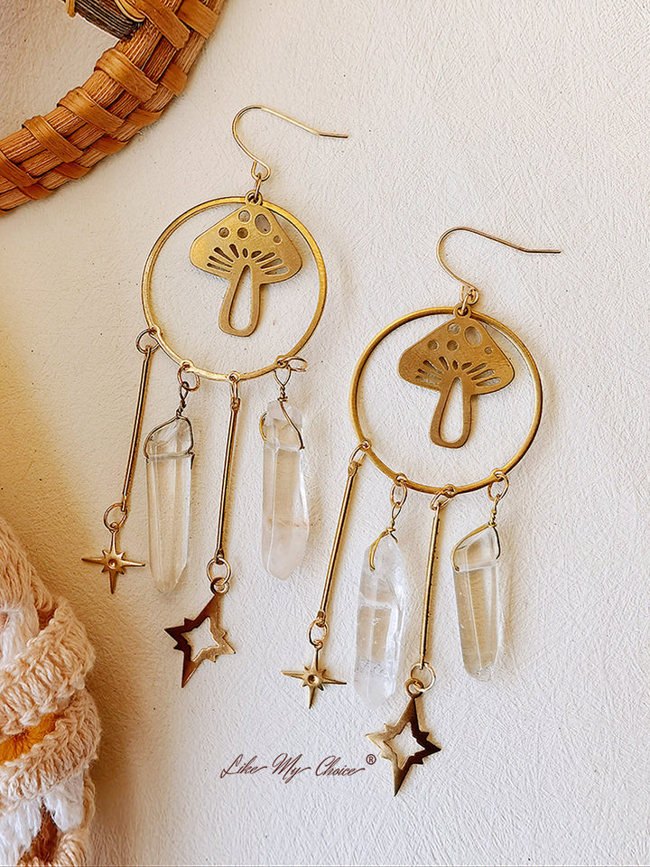 Pendientes boho de cristal de cuarzo hongo