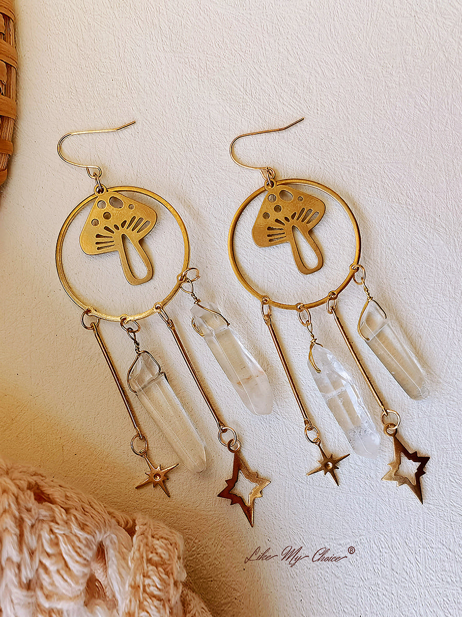 Pendientes boho de cristal de cuarzo hongo