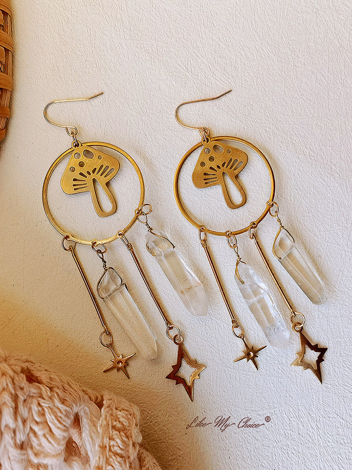 Pendientes boho de cristal de cuarzo hongo