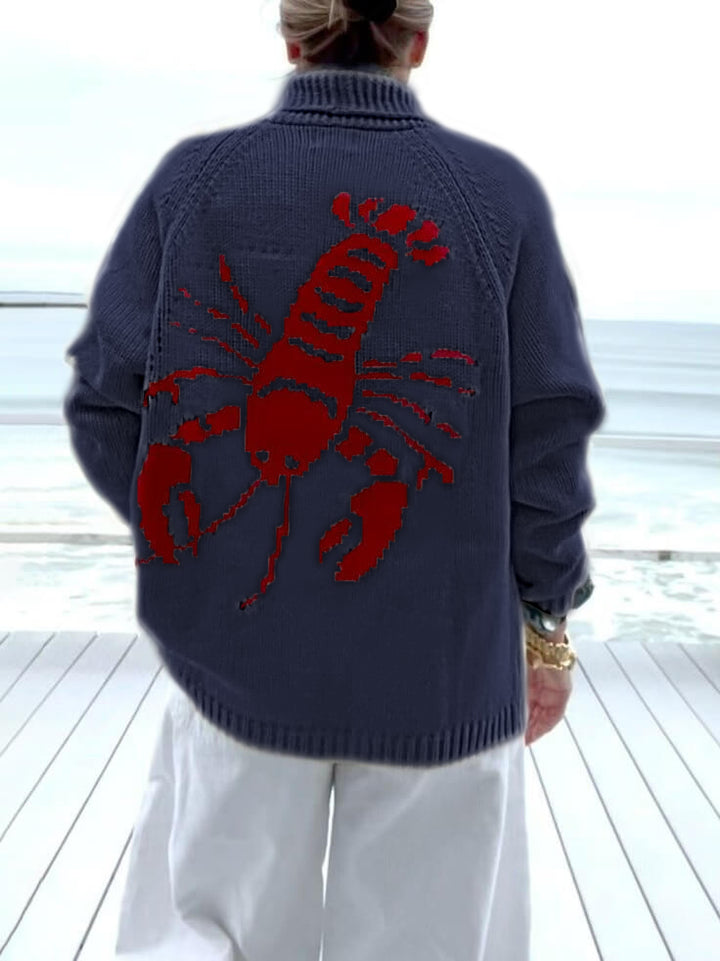 Exquisite Blue Fun Lobster Cardigan Sweater Jacket