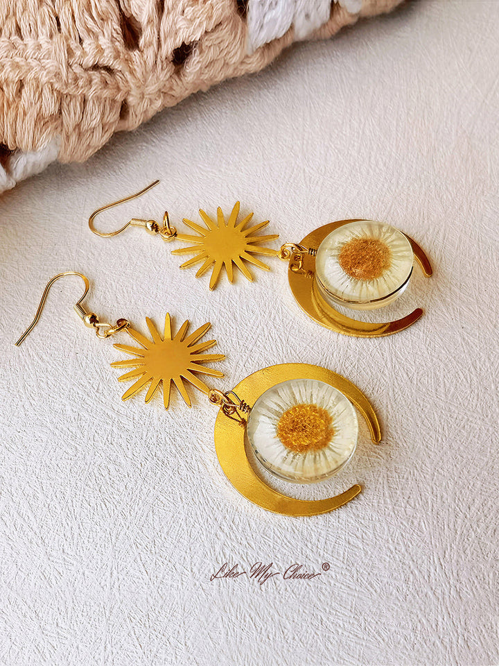 Orecchini con fiori pressati - Resina solare Daisy