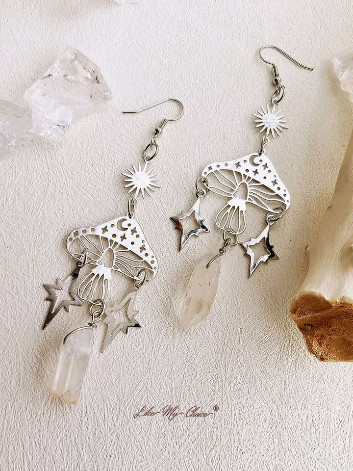 Hollow Mushroom Natural Crystal Earrings