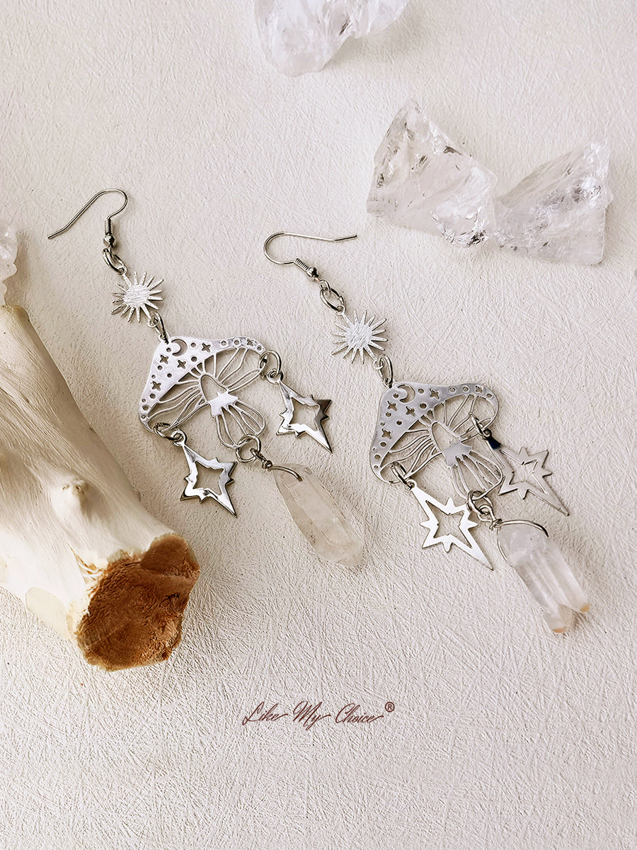 Boucles d'oreilles champignon creux en cristal naturel