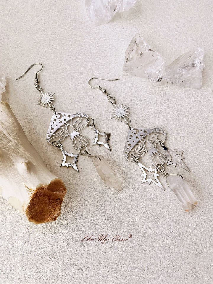 Boucles d'oreilles champignon creux en cristal naturel