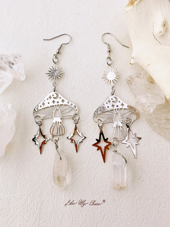 Boucles d'oreilles champignon creux en cristal naturel