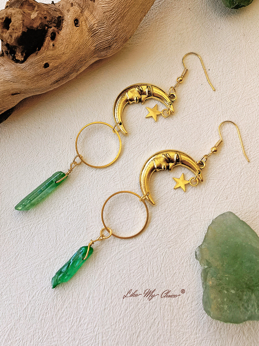 Boucles d'oreilles Boho Croissant en cristal vert