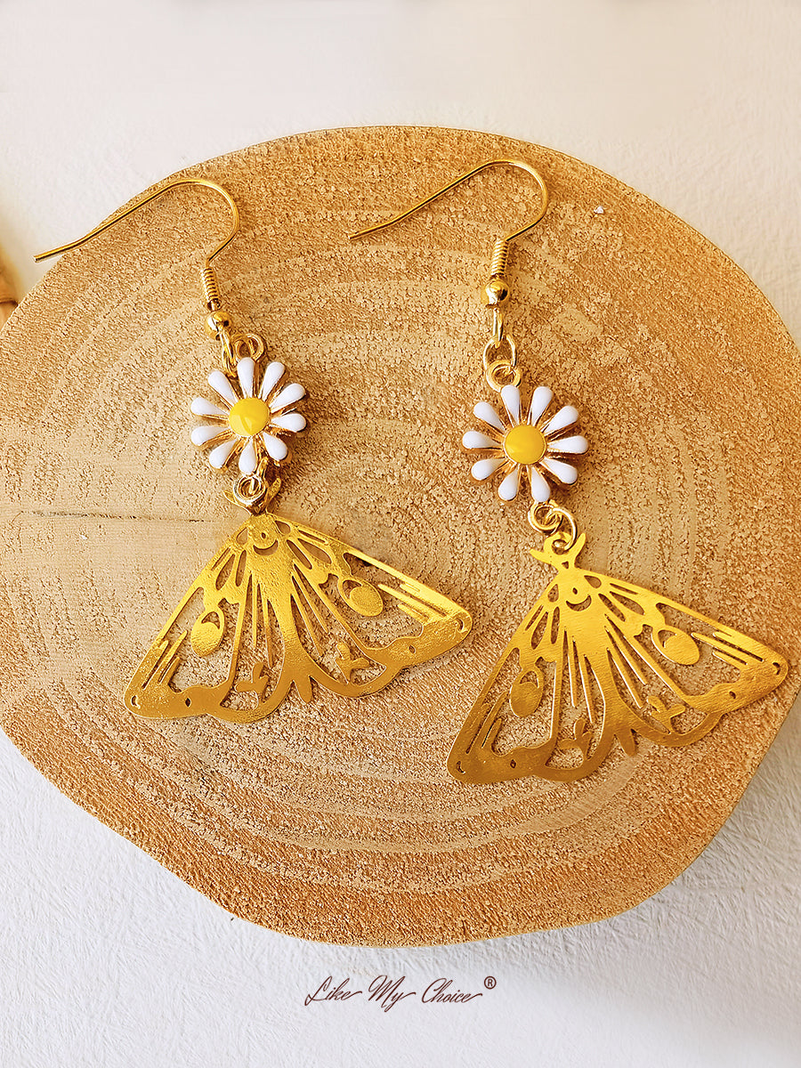 Kolczyki Daisy Gold Hollow Butterfly Drop Earrings