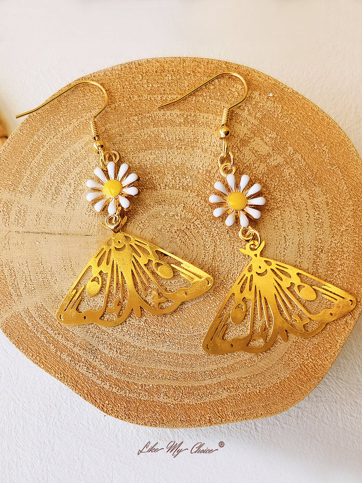 Kolczyki Daisy Gold Hollow Butterfly Drop Earrings