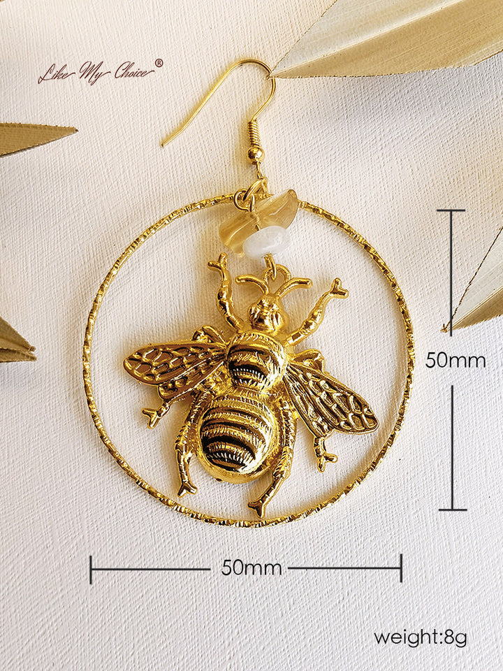 Brincos de cristal natural Golden Bee