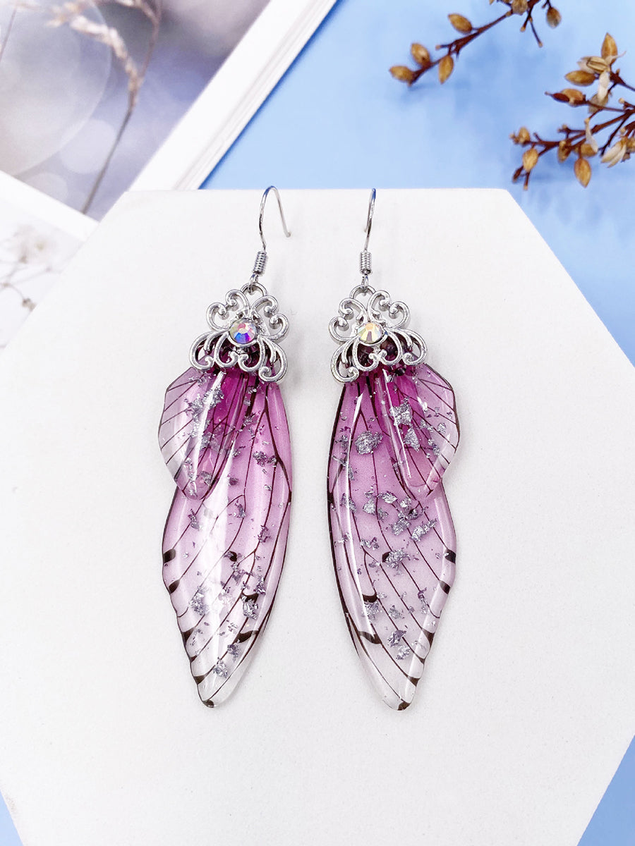 Butterfly Wing Ροζ Στρας Cicada Wing Crystal Σκουλαρίκια με κρύσταλλο