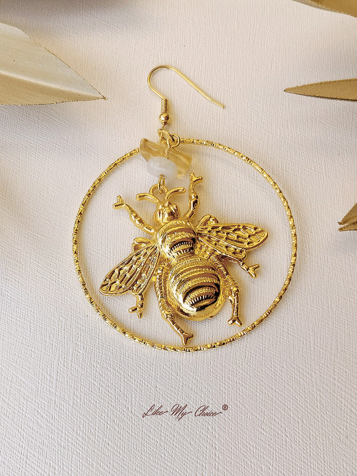 Brincos de cristal natural Golden Bee