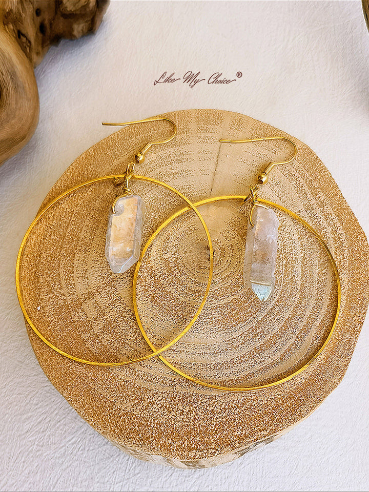 Natural Crystal Hoop Earrings