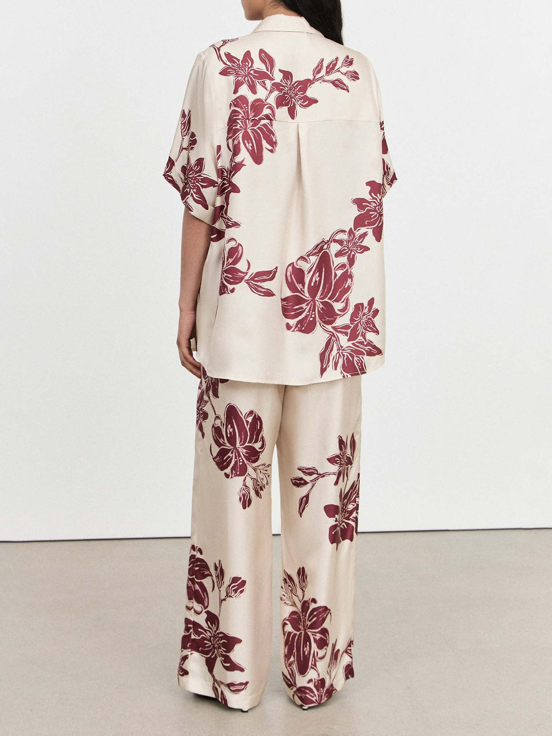 Modern Satin Floral Print Sidoficka Byxor med vida ben