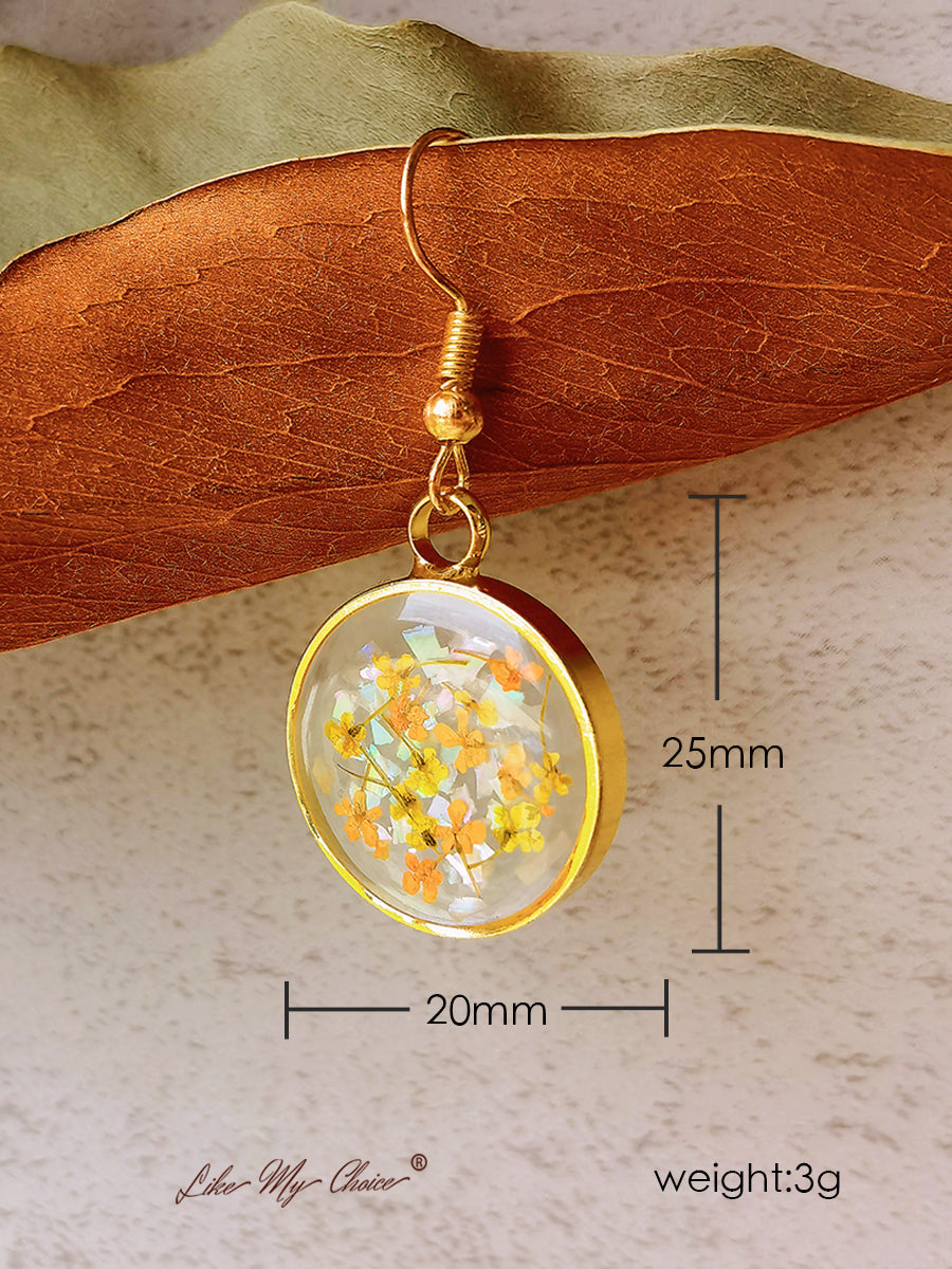 Anting Bunga Tekan - Resin Bunga Lili Kuning