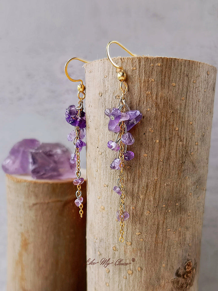 February Birth Stone Wisteria Amethyst Dangle Earrings