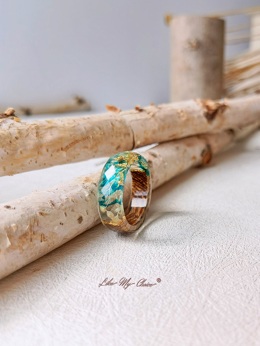 Gypsophila Magic Forest Wood Resin Ring