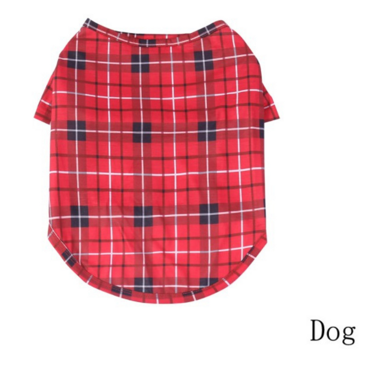 Traje de Navidad con camisa estampada a cuadros rojos para padres e hijos (con ropa para perro mascota)