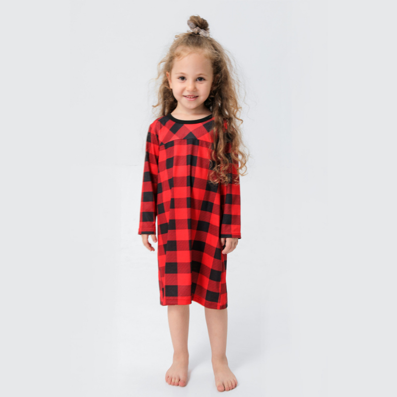 Crăciun Plaid Stand-up Collar Familie Pijama Set